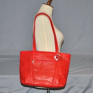 Vintage Red Leather Purse Patchwork Retro Soft Leather Shoulder Bag